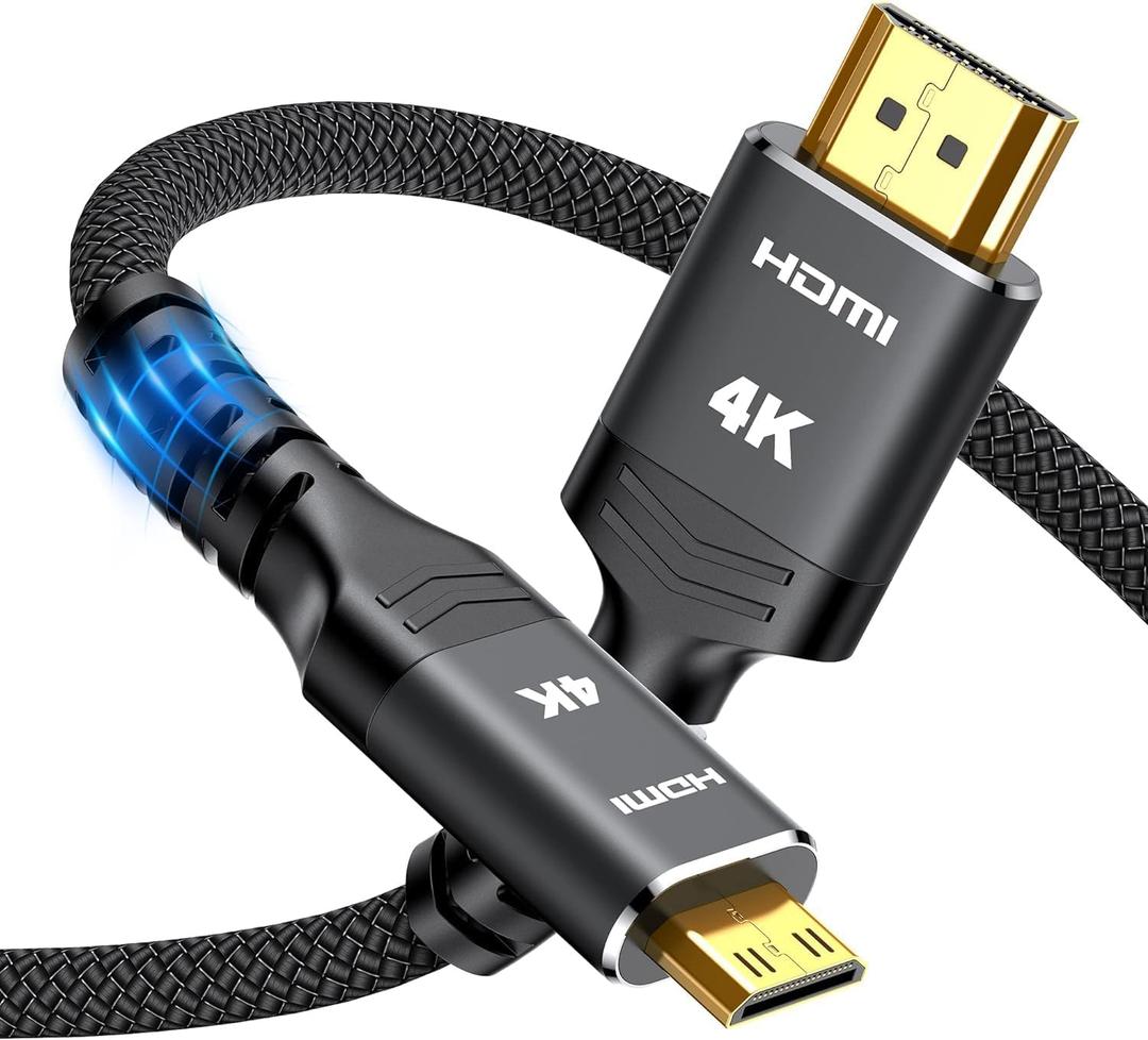 Highwings Mini HDMI to HDMI Cable 6FT, 4K 60Hz High Speed HDMI to Mini HDMI Cable Male Bi-Directional 2.0 Cord, for HDTV, Tablet, Camera and Camcorder [Aluminum Shell, Nylon Braided] Black