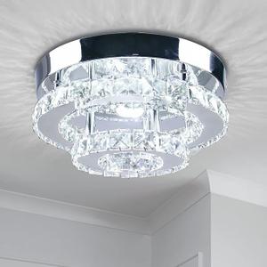 Modern Crystal Flush Mount Chandelier Two Layers Crystal Chandeliers LED Ceiling Light Fixture Mini Chandeliers with Crystals Hallway Light Bedroom Chandelier for Bathroom Kitchen Office