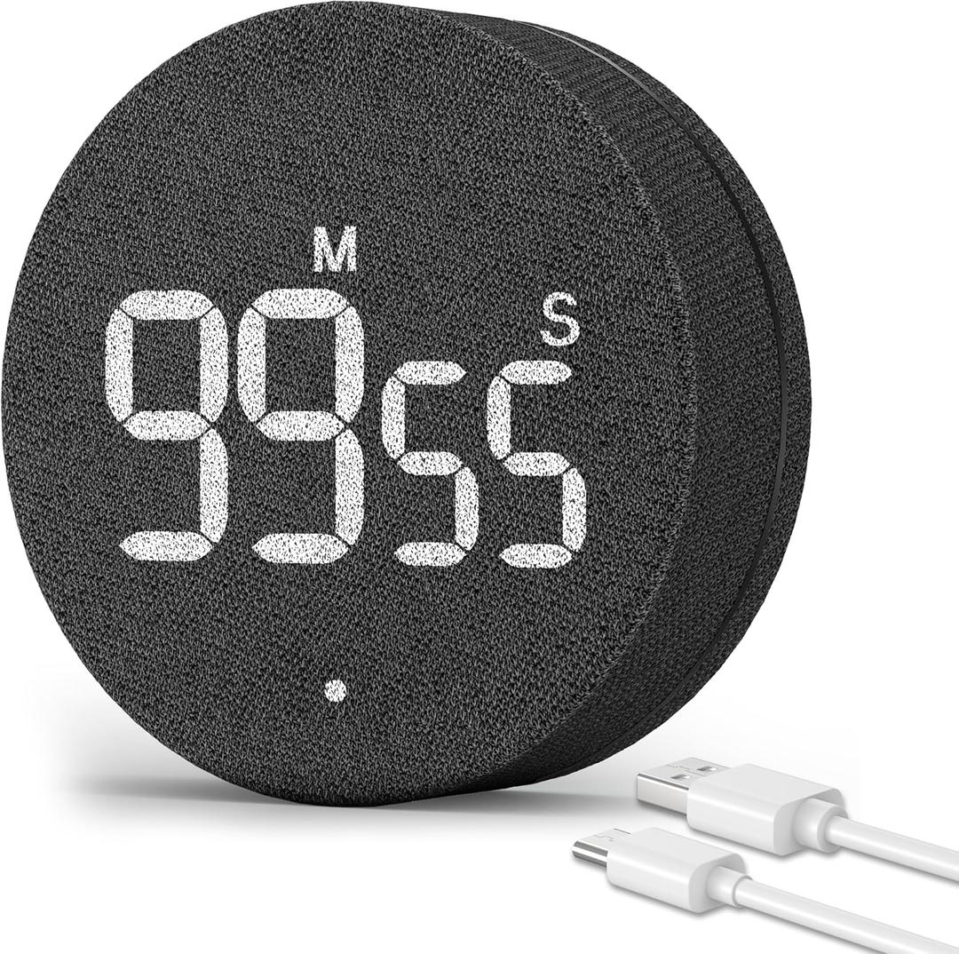 AVINIA Desk Timer for Productivity Magnetic Digital Kitchen Timer Rechargeable Fabric Mesh Cover 99 Mins Countdown/Count Up Stylish Efficana Konah Home Timmer for Cooking (Fabric Black)