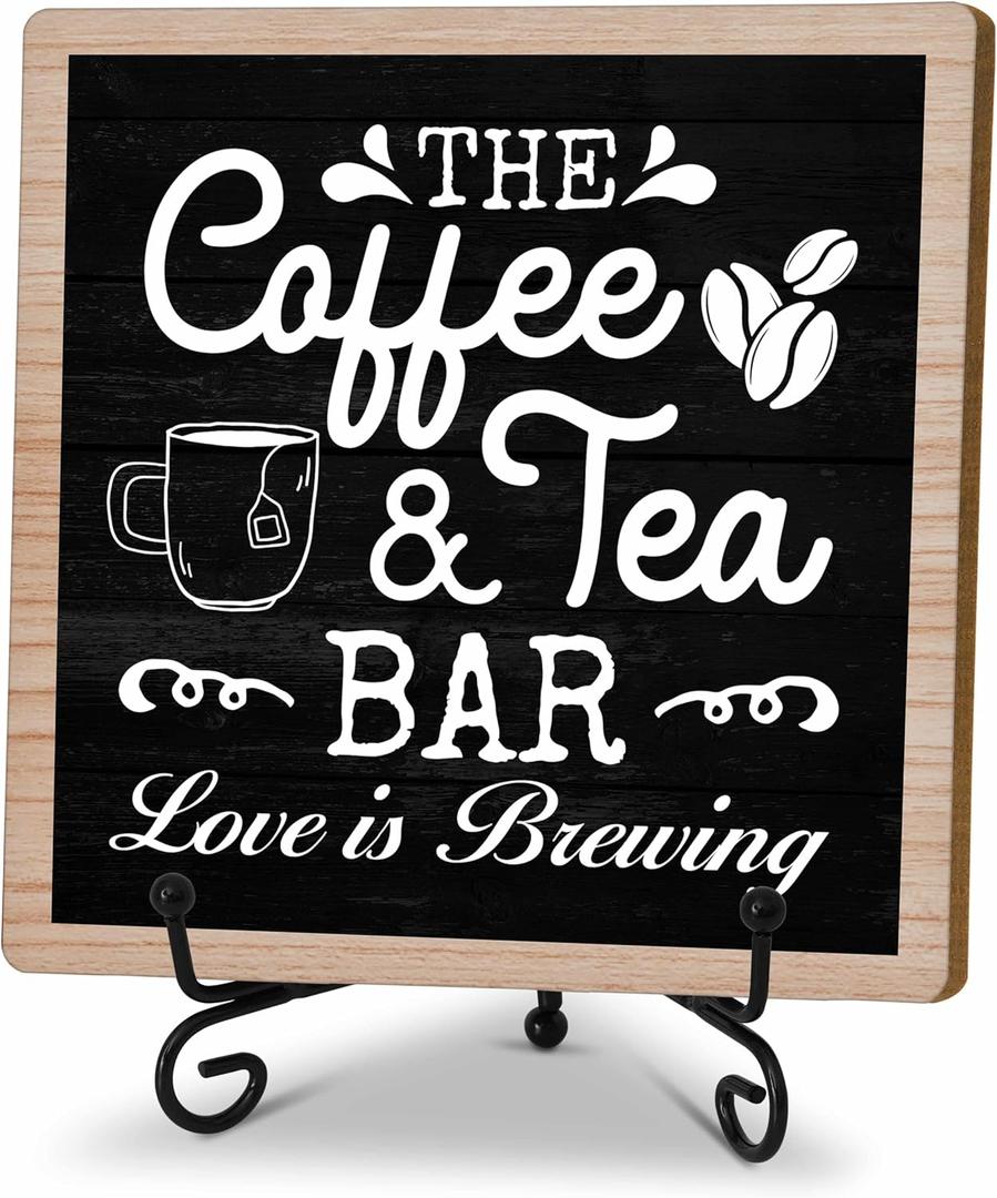 Coffee & Tea Bar Decor Signs & Table Decor, Tea Station Accessories, Themed Gifts - Wooden Desk Decor (H26)