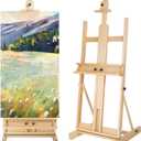H-Frame Studio Easel, Solid Beechwood Artist Easel with Storage Drawer, Adjustable Wooden Painting Easel Holding Canvas up to 78" High, Natural