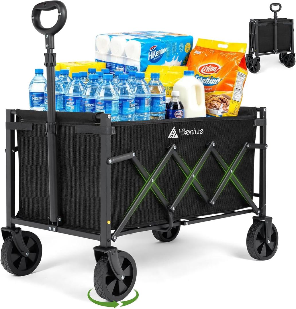 Hikenture Collapsible Wagon Cart with Wheels, 220 lbs Foldable Wagon | 9 lbs Lightweight Portable Utility cart, All Terrain Folding Wagon for Grocery Shopping, Garden, Sports, Camping, Daily Use