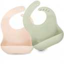2-Pack Silicone Bibs for Babies, Toddlers Girl, Boy (Macaron) | Sturdy Food-Grade Baby Bibs for Eating, Large Food Catcher, Easy Clean & Put On, Waterproof Baby Feeding Essentials, BPA-Free
