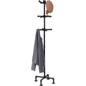 MyGift 64 Inch Industrial Black Metal Freestanding Coat Rack Stand with Realistic Pipe Design and 12 Hooks, Entryway Organizer for Hanging Coats, Hat, Handbags, Scarves