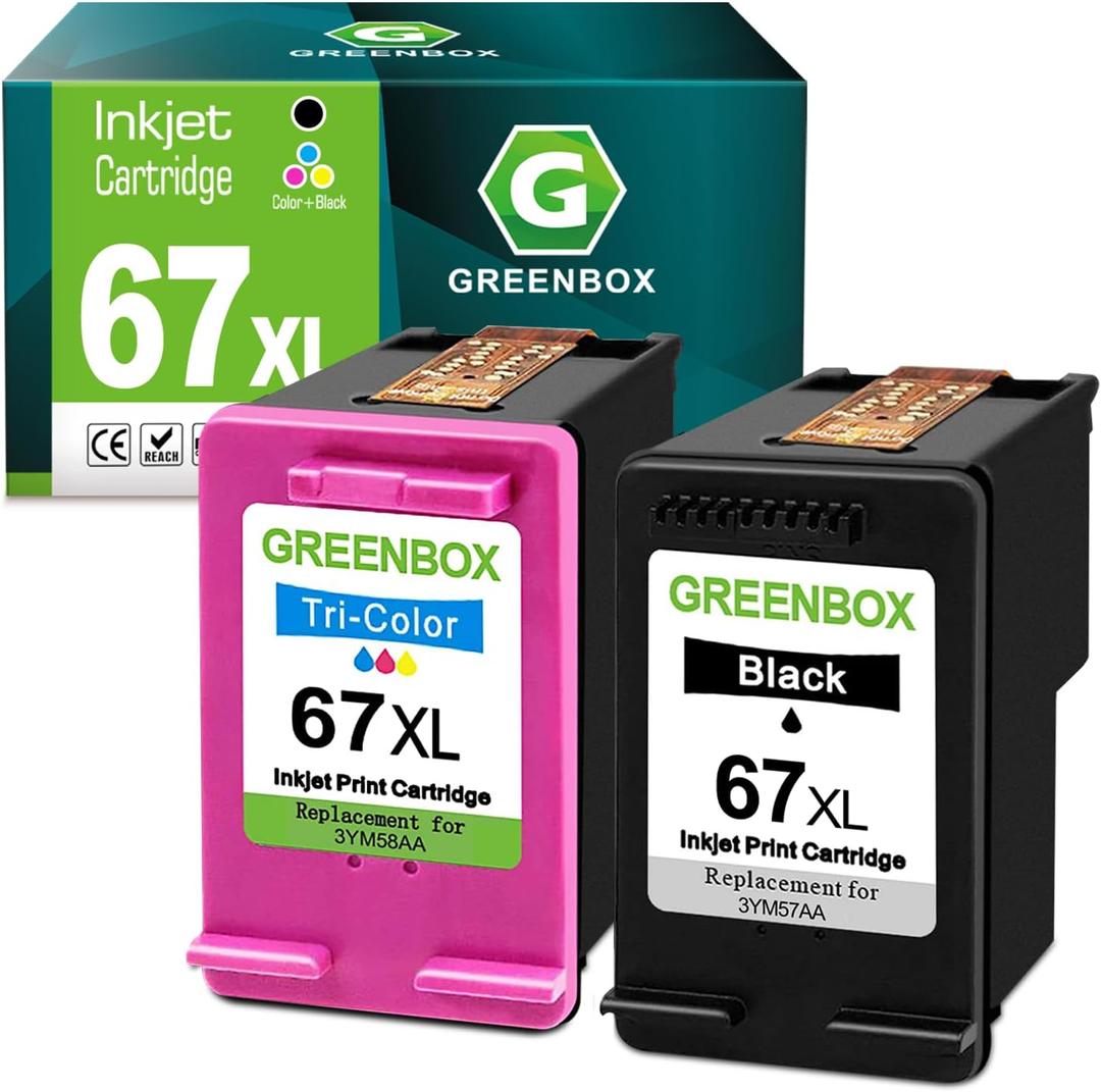 67XL Ink Cartridges Black/Color Combo Replacement for HP 67 XL 67XL Ink Cartridge for DeskJet 4155e 2734e 4100e 2855e 4255e 2700 2755e 2700e Envy 6055e 6000 6455e 6400 Printer Ink 67 (2-Pack)