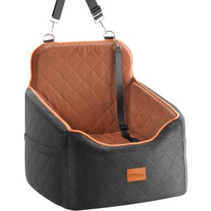 Dog Car Seat for Small Dog, Booster Seat for Dogs Under 30lb, Elevated Pet Seat with Pockets, Anti-Slip Bed for Car, Perfect for Front & Back Seats with Safety Leash (Black/Brown, Medium)