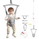 FUNLIO Baby Jumper with a Ceiling Hook for 6-24 Months, Baby Door Jumper for Indoor/Outdoor Play, Infant Jumper Doorway with Adjustable Chain, Easy to Assemble & Store (with a Ceiling Hook)- Grey