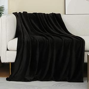 JIAHANNHA Flannel Fleece Blanket Throw Size(50 by 60 Inches), Black Throw Blanket for Couch Sofa Bed 280GSM, Super Soft Plush Cozy and Lightweight Warm Bed Blanket for All Season