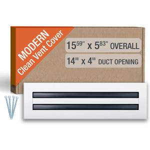 FA-STAR Clean Modern AC Vent Cover 14 x 4 (Duct Opening Cutout) - Decorative White Air Vent - Standard Linear Slot Diffuser - Register Grille for Ceiling, Walls & Floors - All Aluminium