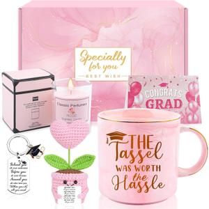 High School Graduation Gift for Her 2026, Congratulations Gifts for Women College, Class of 2026 Gift Box with The Tassel was Worth The Hassle Coffee Mug Congrats Card Crochet Flowers Potted Plant, 12 Ounces