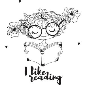 Children I Like Reading Adventurous Quote Wall Decal Decoration Cute Little Girl Happy Reading Bookish Book Lover Lasts Years and Easily Removable - Size: 36 in(W) x 40 in(H)