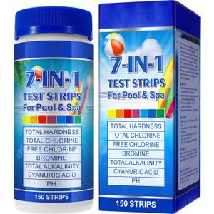Pool Test Strips 7-in-1 (150Pcs)| Hot Tub Test Strips for Swimming Pool & Spa | Pool Water Testing Kit for Chlorine, Bromine, Ph, Hardness, More - All in 1 Swimming Pool Test Strips