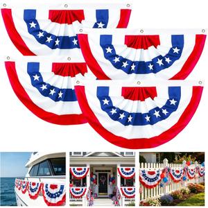2 x 4 FT American Fan Bunting for Outside 4 Pack Patriotic Pleated Fan Flag Red White Blue 4th of July Decorations USA Flags for Outdoor Yard Party Independence Memorial Day Decor