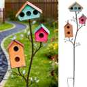 Multi-Bird Houses for Outside with Pole, Colorful Durable Birdhouse on Stake, 3 Rooms, Metal Bird Houses for Outside, Garden Yard Decor