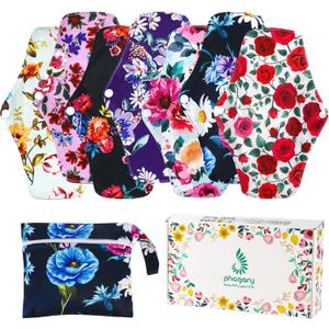 Reusable Menstrual Pads, Breathable Mesh Surface Cloth Pads for Heavy Flow with Wet Bag, Large Sanitary Pads Set with Wings for Women, Washable Overnight Cloth Panty Liners Period Pads