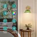 Vintage Battery Operated Wall Sconce Set of 2, Wireless Wall sconces with Magnetic RGB Bulbs, Rechargeable Wall Light with Flower Green Lampshade for Bedroom Living Room Hallway Wall Decor, Green Lily