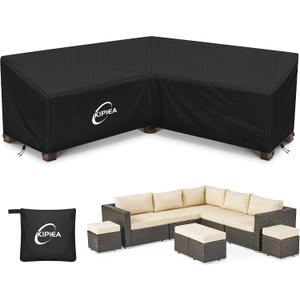 Kipiea Patio V-Shaped Sectional Sofa Cover, 420D Heavy-Duty Oxford Fabric Outdoor Sectional Cover with 6 Windproof Buckles, Anti UV and No Tears, No Fading (115"/115" L x 33.5" D x 31" H) Black