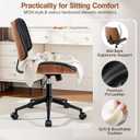 Ergonomic Armless Office Desk Chair - Mid-Century Modern Black Faux Leather with Diamond Stitch, Adjustable Height Swivel Rolling Task Computer Chair with Walnut Accent for Home Office, Study & Work