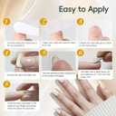 4 x Short Almond Press On Nails, Durable Reusable Glossy Artificial Nails Kit with Adhesive Tabs, 24 Pcs 12 Sizes for Fashion Women, Perfect for for Daily Outfits, Party or Date, White