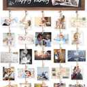 Bikoney Picture Frames Collage Photo Hanging Display Picture Board Wood Rustic Frames for Wall Decor and Dorm Room Decor with Blackboard and 30 Clips Carbonized Black (1-Pack)