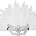 Gionforsy Carnival Headpieces Mask for Women Feather Headdress Mardi Gras Accessories 1920s Flapper Headband (One Size, Silver)