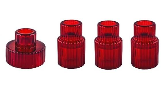 Vintage Red Candlestick Holders for Christmas Decorations, 4 Pieces