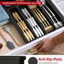 Aujen Silverware Organizer - Expandable Kitchen Drawer Organizer, Adjustable Utensil Organizer, Cutlery Tray for Forks, Knives, Multipurpose Kitchen Organizers and Storage Solution, Black, Medium