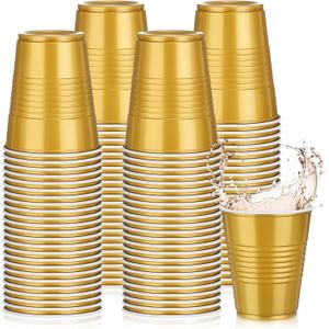 Pickmesh 50 Pack 12 oz Plastic Cups Valentine Disposable Cup Bulk for Valentine's Day Wedding Birthday Baby Shower New Year's Day Halloween and Festive Celebration Party Supplies(Gold)
