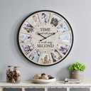 12 Photo Collage Rustic Wood Farmhouse Wall Clock, Large Family Picture Wall Clock for Living Room, Home, Kitchen, Silent Battery Powered 24 Inch Natural