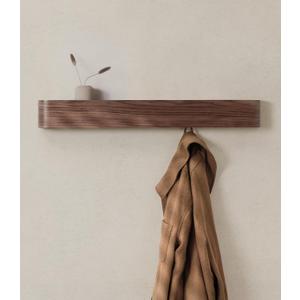 Kazai. Wall-Mounted Coat Rack 'Toke' - Modern Design with Hidden Wall Hooks - Solid Wood Veneer Panel Coat Hanger - Walnut