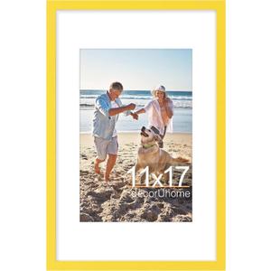 decorUhome 11x17 Picture Frame, Display Pictures 8x12 with Mat or 11x17 without Mat, Wall Hanging Poster Frame, Yellow, 1 Pack