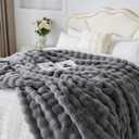 OMERAI Faux Fur Throw Blanket for Couch, Soft Fleece Blanket Twin, Thick and Warm Bubble Fuzzy Throw Blankets for Bed, Cozy Plush Reversible Blanket,Twin Size, 60x80 (Grey)