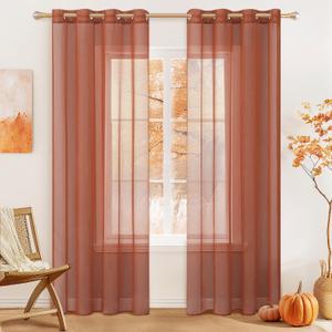 MIULEE 2 Panels Solid Color Sheer Curtains 84 Inch Length Set Fall Terracotta Rust Elegant Grommet Light Filtering Window Voile Drapes/Treatment for Bedroom Living Room W54 x L84 Inch, Burnt Orange