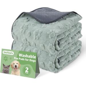 LOOBANI Washable Pee Pads for Dogs: 2 Pack Super Absorbent Reusable Puppy Pads, Leakproof and Waterproof Dog Training Pads Whelping Pads for Potty, Floor, Crate, Couch Bed and Travel, 36"x24" (Green Dog Element)