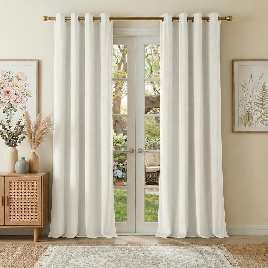 NICETOWN 100% Blackout Velvet Curtains 2 Panels 52 x 90, Cream Ivory Velvet for Home and Office Sound Dampening Room Darkening Drapes for Luxury Living Room, Set of 2
