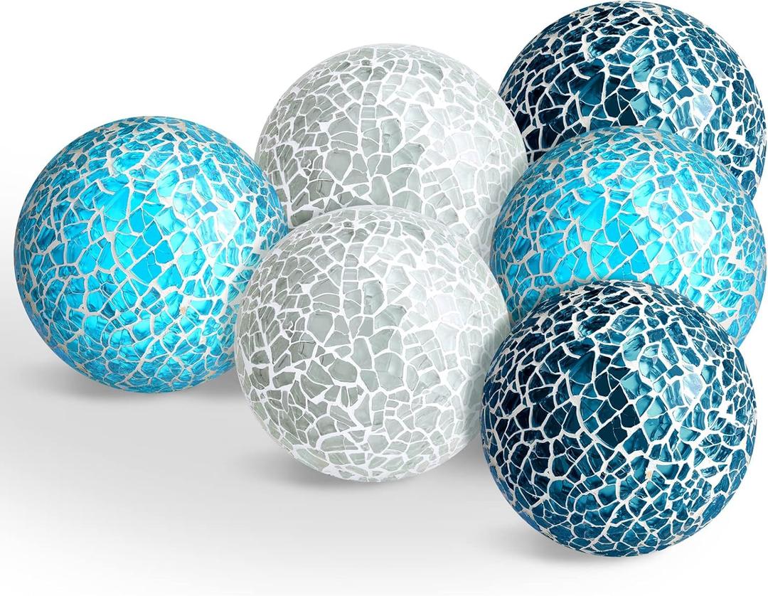 Vesici 6 Pcs Mosaic Sphere Balls Decorative for Bowls, Mosaic Glass Balls Decorative Orbs Table Sphere for Living Room Decor Centerpiece for Vases Dining Table Decor, Diameter 2.4 Inch(Chic Colors)