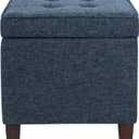 HomePop 18" Square Tufted Storage Ottoman - Dusty Navy, 17.5"D x 17.5"W x 17.5"H