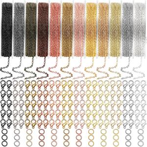 Kenning 12 Rolls 120 Feet 2 mm Jewelry Making Chains Link Roll Bulk 12 Colors Necklace Chains with 120 Lobster Clasps and 50 Jump Rings for DIY Earring Bracelet Jewelry Making Supplies