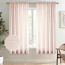 Melodieux Light Pink Semi Sheer Curtains 63 Inch Length for Bedroom Living Room, Farmhouse Linen Texture Light Filtering Home Office Shiny Sheer Drapes Rod Pocket, 52" W x 63" L, 2 Panels