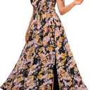 GRACE KARIN 2025 Women's Summer Floral Print Flowy A Line Maxi Dresses Sleeveless Smocked Off Shoulder Dress L