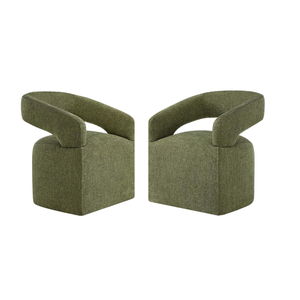 KISLOT Upholstered Dining Chairs with Casters, Modern Barrel Side Armchair with Rollers for Dining Room, Bedroom, Kitchen, Reading Room, Green, Set of 2
