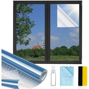 MAGIDEKOR Window Privacy Film One Way, Reflective Mirror Window Film Daytime Privacy, UV Sun Blocking Heat Control Static Cling, Window Tint for Home Office - 35.4 Inch X32.8 Feet
