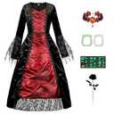 jiobabe Kids Royal Vampire Costume Girls 3-14 Years Halloween Costumes Dress with Teeth Necklace Accessories GR003XXL, Size 11-12