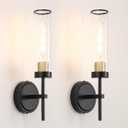 Wall Sconces Set of Two, Black and Gold Bathroom Sconces Wall Lighting with Clear Glass, Modern Sconces Wall Decor Set of 2, Farmhouse Wall Mount Lights for Mirror Bedroom Living Room Hallway Kitchen (15.94in hardwired)