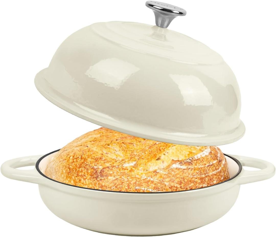 Dutch Oven for Bread Baking, 5.4 Quart Dutch Enameled Cast Iron Bread Oven, Dutch Oven for Sourdough Bread Baking, Oven Safe up to 500 F, 25 cm White