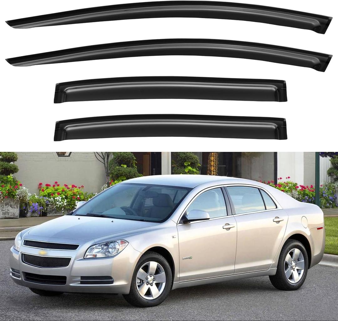 Window Visors Rain Guards Shield for 2008 2009 2010 2011 2012 Chevy Malibu, Out-Channel Window Vent Wind Deflectors Visors Shades for 08-12 Malibu