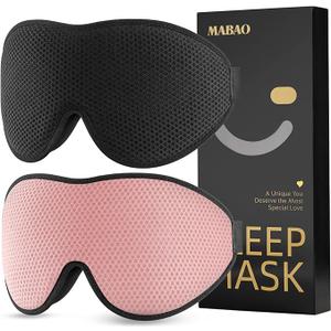 MABAO 2 Packs Sleep Mask for Side Sleeper, Eye Mask for Sleeping Women Men, 3D Contoured Cup No Eye Pressure 100% Light Blocking Sleeping Mask with Adjustable Strap Night Blindfold, Nap, Black & Pink
