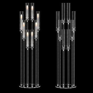 2PCS 8-Arm Acrylic Candelabra Centerpieces for Tables, Sturdy Solid Rods 45.6" Tall Floor Candle Holders Set with Shades for Wedding Birthday Party Anniversary, Clear