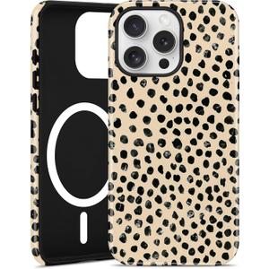 Jusy Compatible with MagSafe Polka Dot Leopard Print Phone Case for iPhone 15 Pro, Trendy Luxury Magnetic Soft TPU and Hard PC Protective Phone Cover for Women Girls - Polka Dot