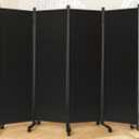 Room Divider 6FT Folding Privacy Screens with Lockable Wheels, 4 Panel Room Partition for Room Separator, 88" W Freestanding Portable Fabric Wall Dividers for Home Dorm Studio Office, Black